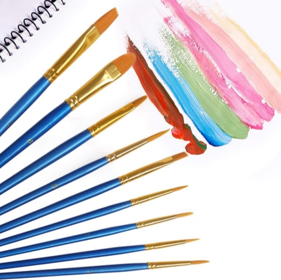 Set of 10 Soft Makeup or Paint Brushes Watercolor Oil Acrylic Paintbrushes Blue - Picture 8 of 8